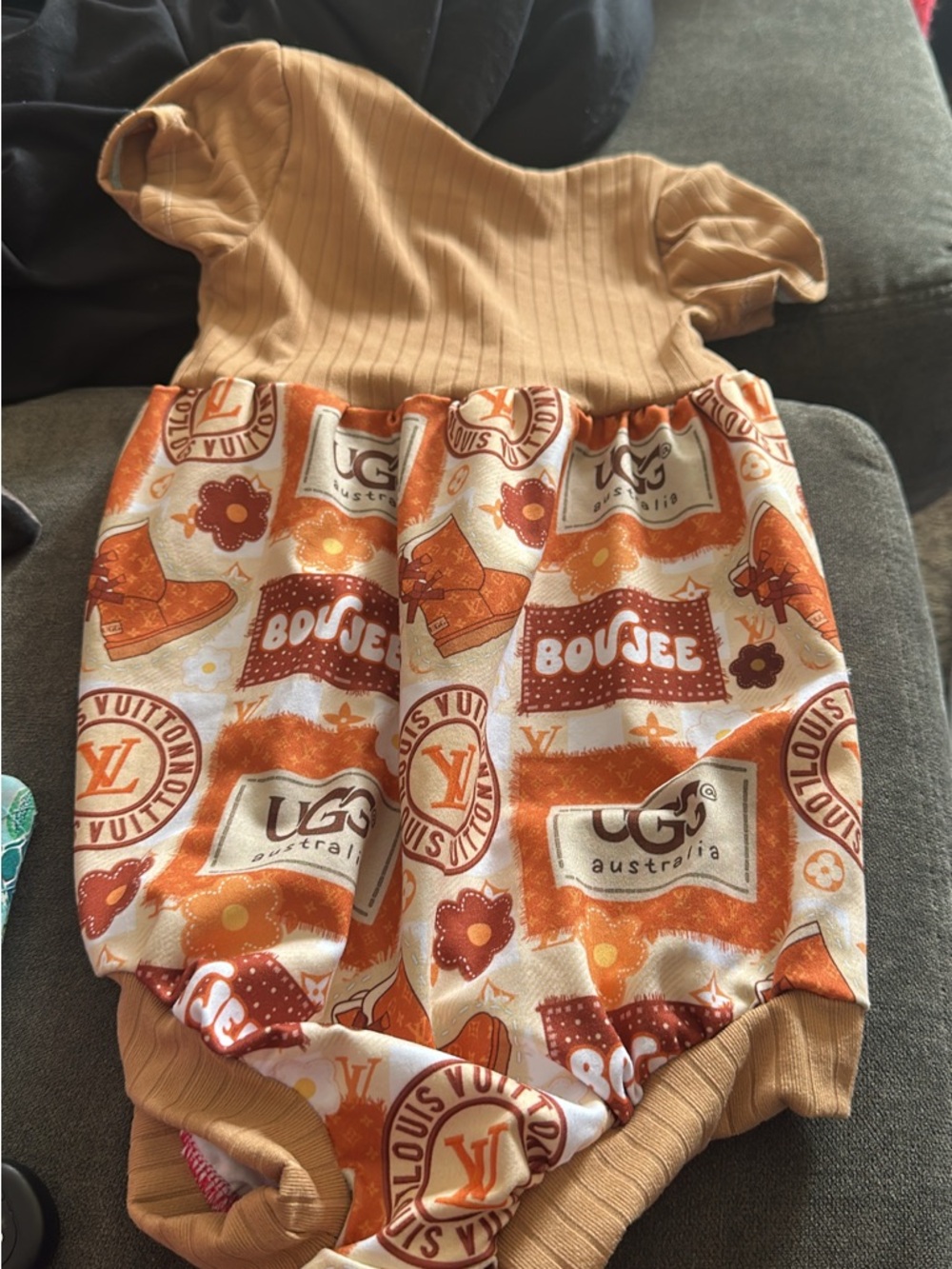 Kids Orange Printed One-Piece Romper